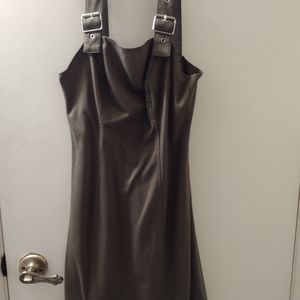 Army green buckle strap mini dress